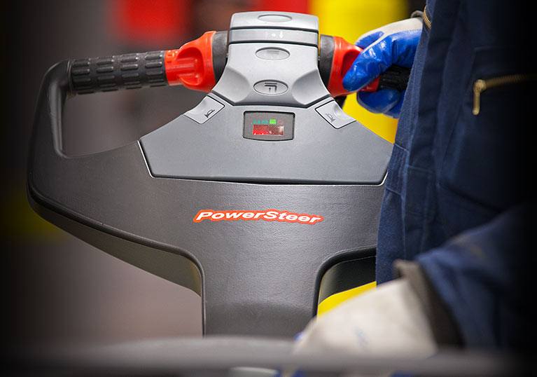Raymond ergonomic control handle on pallet truck